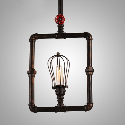 Industrial Reteo Plumbing Pendant Light with Wire Cage Shade, Uplighting
