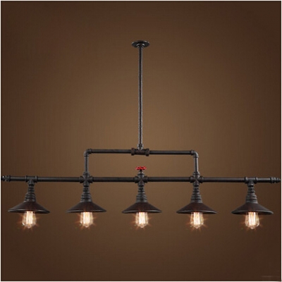Industrial Valve Island Light in Black Finish with Cone Shade, 5 Lights