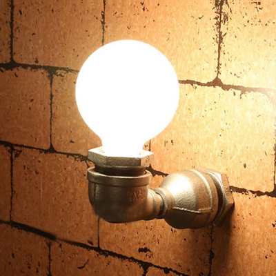 Industrial Wall Sconce in Silver Finish with Bare Edison Bulb, Short Pipe
