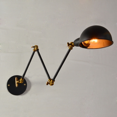 Industrial Wall Sconce Retro Swinging Adjustable Arm with Bowl Shade in Black
