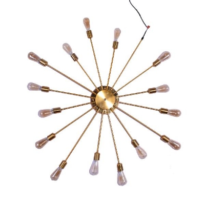 Novelty Shape Industrial Style 15 Bulbs 43'' W Large Starburst LED Wall Light in Gold Finish