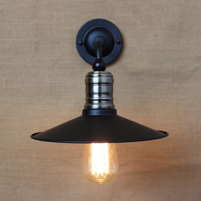 Industrial Wall Sconce with Conical Shade, Black