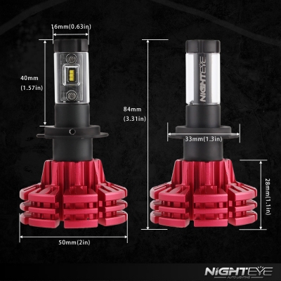 NIGHTEYE X1 Car LED Headlight Bulbs H7 60w 10000LM 6500K LUXEON ZES LED Pack of 2