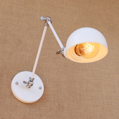 Industrial Swing Arm Wall Sconce with Bowl Shade in White