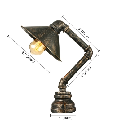 Dark Bronze Single Light Cone Shade Pipe LED Table Lamp