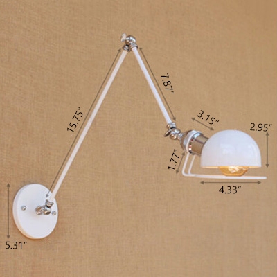 Vintage Swing Arm Wall Sconce with Bowl Shade in White