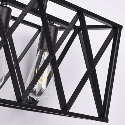 Industrial Island Lamp LOFT 4 Light with Wire Metal Cage in Black