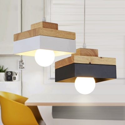 Industrial Simple Wood Pendant Light Kitchen Light Fixture in Square Shape