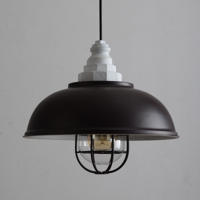 

Industrial Cage Pendant Light with 14" Bowl Shade, Black;white, HL448713