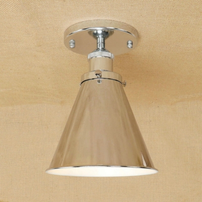 Vintage Semi Flush Light with Coolie Shade in Rust/Weathered Copper/Chrome/Brass