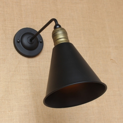 Vintage Wall Sconce with Conical Shade, Matte Black