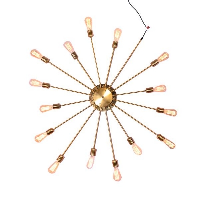 Novelty Shape Industrial Style 15 Bulbs 43'' W Large Starburst LED Wall Light in Gold Finish