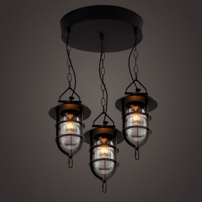 3 Light Down Lighting Indoor / Outdoor Black Lantern Style LED Pendant