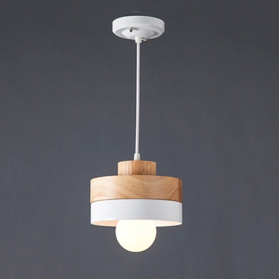 Industrial Simple Wood Pendant Hanging Lamp Indoor Light Fixture in Cylinder Shape
