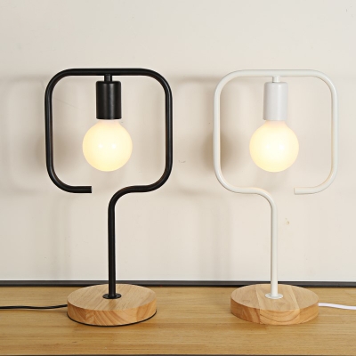 Industrial Table Lamp Wrought Iron Square Shape with Wooden Base