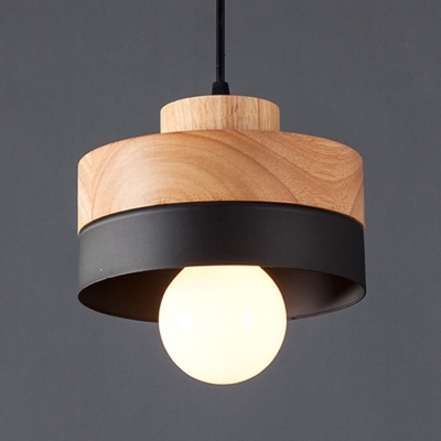 Industrial Simple Wood Pendant Hanging Lamp Indoor Light Fixture in Cylinder Shape