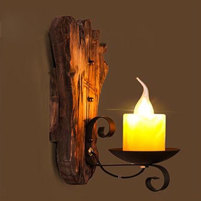 Industrial Mini Wall Lamp with Wooden Lamp Base in Foot Shape