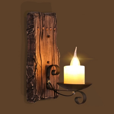 Industrial Mini Wall Sconce with Wooden Lamp Base