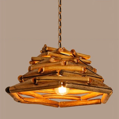 

Industrial Pendant Light Sheer Bamboo Suspension Handicraft Yellow in half Oval Shape, HL445844