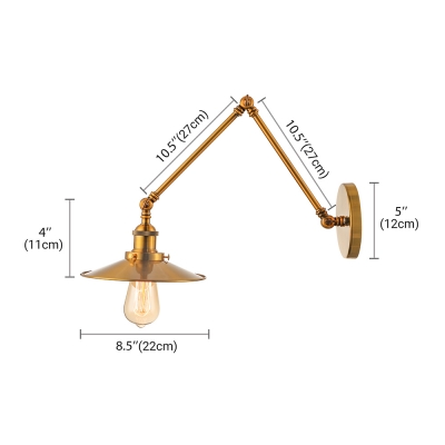 Industrial Wall Lamp with Conical Shade, Natural Brass