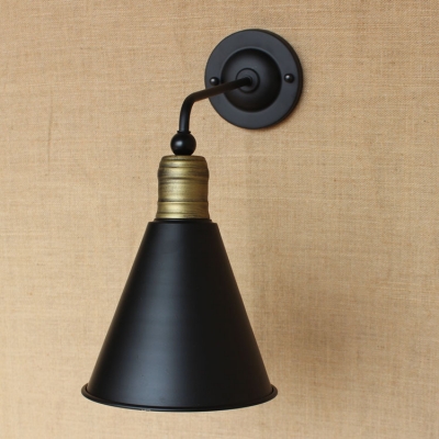Vintage Wall Sconce with Conical Shade, Matte Black