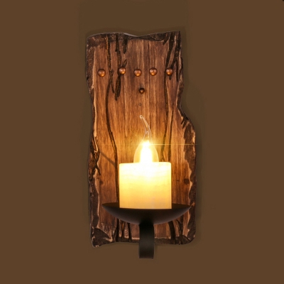 Industrial Mini Wall Sconce with Wooden Lamp Base