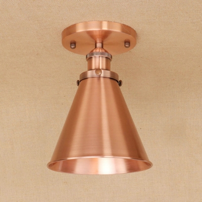 Vintage Semi Flush Light with Coolie Shade in Rust/Weathered Copper/Chrome/Brass