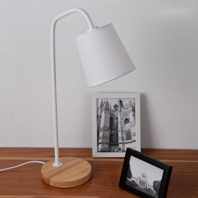 Industrial Desk Lamp with Wooden Base, Matte Black/White