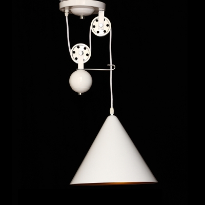 Industrial Extendable Pendant Light with White Cone Shade