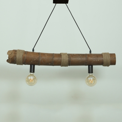 Industrial Island Light in Open Bulb Style with Bamboo and Rope Fixture