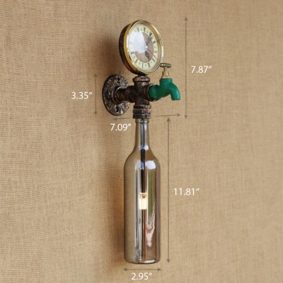 Industrial Wall Sconce Creative Pipe Style Retro Watermeter and Tap Decorative Fixture with Colorful Glass Shade
