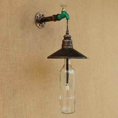 Industrial Wall Sconce with Creative Clear Glass Shade, LOFT Metal Shade and Tap Decorative