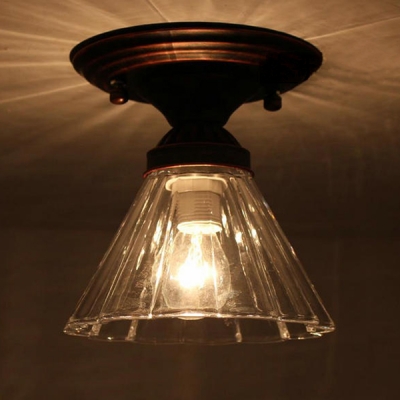Industrial Flush Mount Ceiling Light in Weathered Copper with Clear Glass Shade