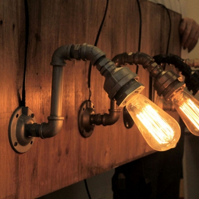 Industrial Wall Sconce with Colorful Fixture in Retro Pipe Style, Open Bulb Design