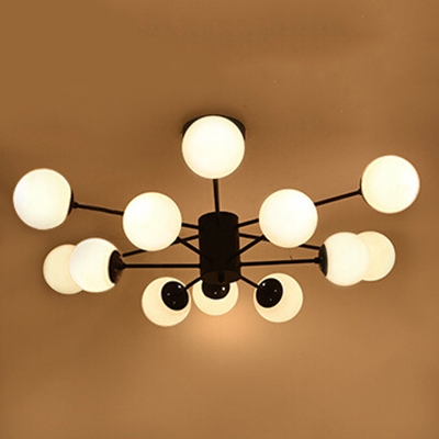 Industrial Chandelier 12 Light 41 Inch Wide with Globe Opal Glass Shade in Black