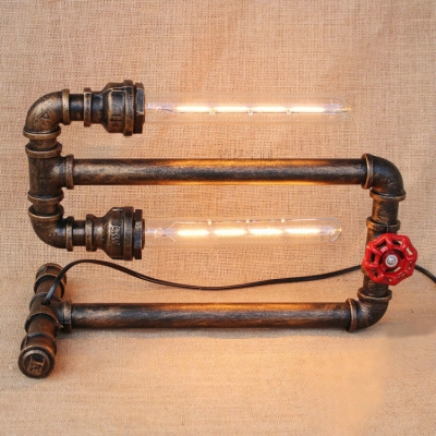 Industrial Table Lamp LOFT Pipe Style with Valve Decoration in Bare Bulb Style