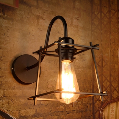 Industrial Vintage Wall Sconce Gooseneck Fixture Arm with Metal Cage Frame