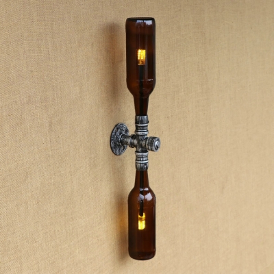 Industrial Wall Sconce 2 Light Pipe Fixture Boy with Colorful G4 LED Wine Bottle Glass Shade