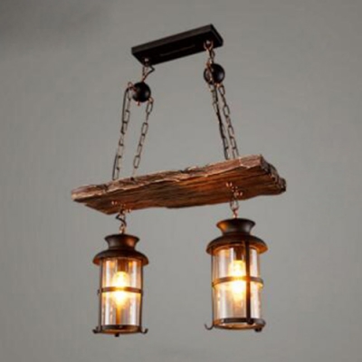 Industrial Multi Light Pendant Light 2 Light Wood Decoration with Clear Glass Shade