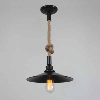 Industrial Single Pendant Light Rope Hanging Cord with Metal Shade for Indoor Lighting