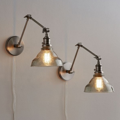 Industrial Wall Sconce Adjustable with Modern Clear Glass Shade in Sliver