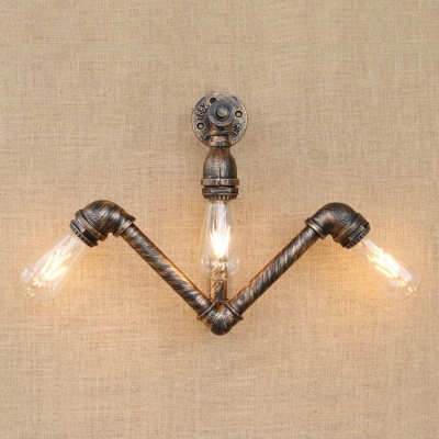 Industrial Wall Sconce Retro Pipe Fixture Arm in Bronze, Open Bulb Style