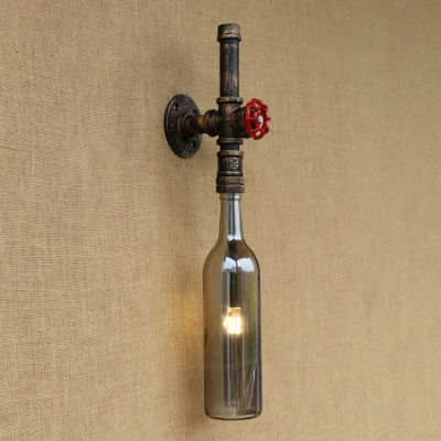 Industrial Wall Light with Colorful Wine Bottle Glass Shade with Valve Decorative Pipe Fixture Arm