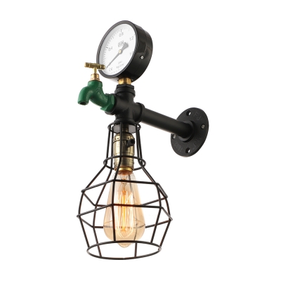 Industrial Wall Sconce E27 LED Lighting LOFT Tap Pipe Style with Metal Cage Frame