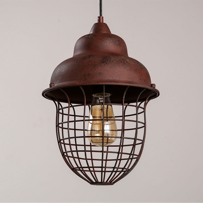 Industrial Vintage Hanging Pendant Light for Indoor/Outdoor Lighting with Wire Net Metal Cage