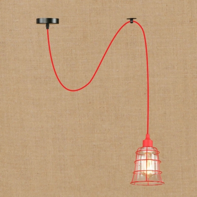 

Industrial Adjustable Single Pendant Light Wrought Iron Metal Cage with Clear Glass Shade in Red, HL449309