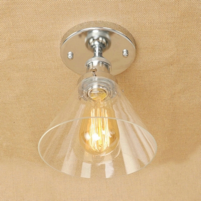 Industrial Ceiling Light Fixture with Conical Clear Glass Shade in Sliver Finish