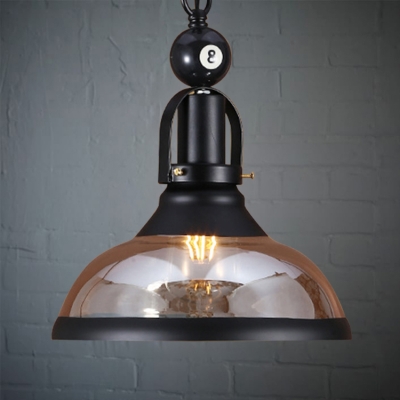 Vintage Dome Hanging Pendant Light in Black Finish with Billiard Ball Decoration for Pool Table Dining Room