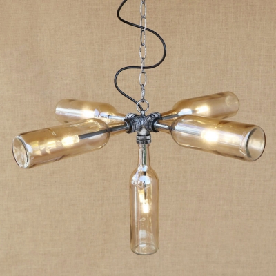 Industrial Multi Light Pendant Light with Glass Bottle Shade in Color Option, Blue/Amber/Smoke