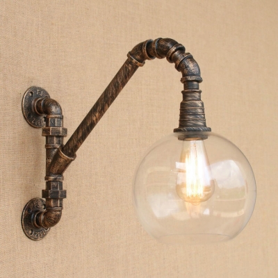 Industrial Retro Wall Sconce LOFT Pipe Fixture with Fabulous Globe Clear Glass Lampshade